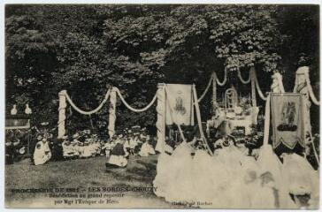 1 vue  - Procession de 1911, les Bordes, bénédiction au grand reposoir par Mgr l\'évêque de Blois. (ouvre la visionneuse)