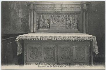 1 vue Eglise de Lorges, le retable de la chapelle seigneuriale, la mort de la Sainte-Vierge.
