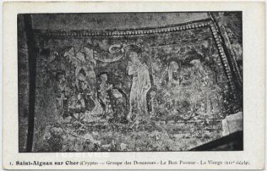 1 vue Crypte, groupe des donateurs, le bon pasteur, la vierge (XIVe siècle).