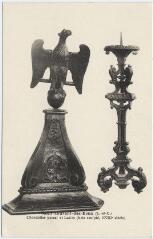 1 vue  - Chandelier pascal et lutrin (bois sculpté, XVIIIe siècle). (ouvre la visionneuse)