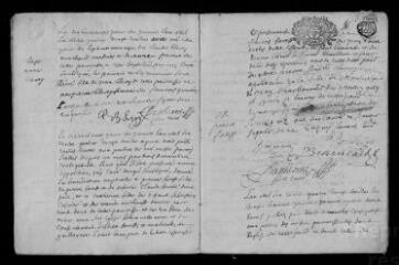 14 vues  - Registre paroissial. Baptêmes, mariages, sépultures (1693) ; mariages, sépultures (janvier 1694) (ouvre la visionneuse)