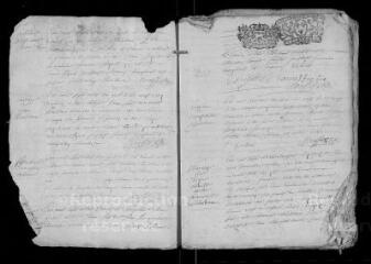 75 vues  - Registre paroissial. Baptêmes, mariages, sépultures (février 1718-septembre 1726) (ouvre la visionneuse)