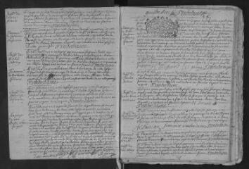 97 vues  - Registre paroissial. Baptêmes, mariages, sépultures (1713-novembre 1723) (ouvre la visionneuse)