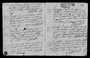 13 vues  - Registre paroissial. Baptêmes, mariages, sépultures (1696) ; baptême (janvier 1697) (ouvre la visionneuse)