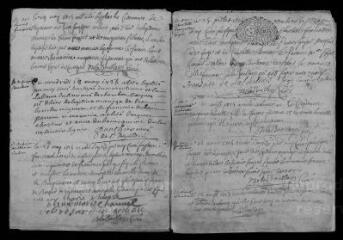 64 vues Registre paroissial. Baptêmes, mariages, sépultures (1725-février 1733)