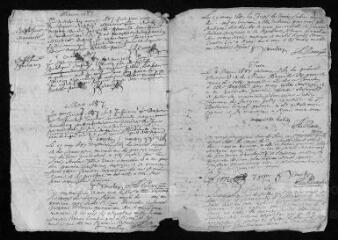 7 vues  - Registre paroissial. Baptêmes, sépultures (septembre-décembre 1686) ; baptêmes, mariages, sépultures (1687-mars 1688) (ouvre la visionneuse)