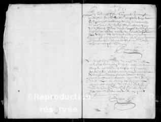 97 vues  - Registre paroissial. Mariages (juillet 1650-juin 1668) ; sépultures (juillet 1650-mai 1668) (ouvre la visionneuse)