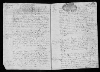 18 vues Registre paroissial. Baptêmes, mariages, sépultures (janvier-août 1710)