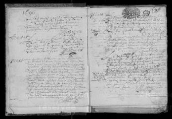239 vues  - Registre paroissial. Baptêmes, mariages, sépultures (1696-juillet 1731) (ouvre la visionneuse)