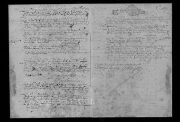 9 vues Registre paroissial. Baptêmes, mariages, sépultures (1694 ; 1717) ; baptêmes, sépultures (janvier-mai 1718)