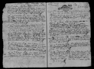 10 vues  - Registre paroissial. Baptêmes, séputures (mars-décembre 1697), baptêmes, mariages, sépultures (1698). (ouvre la visionneuse)