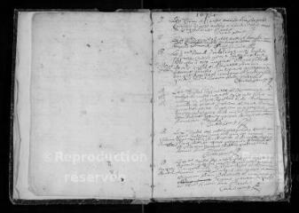 100 vues  - Registre paroissial. Baptêmes, mariages, sépultures (juin 1673-décembre 1691) (ouvre la visionneuse)