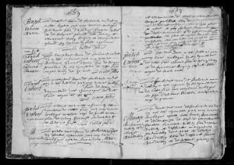 153 vues Registre paroissial. Baptêmes, mariages, sépultures (1669-janvier 1672 ; octobre 1681-avril 1692)