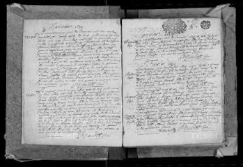 219 vues  - Registre paroissial. Baptêmes, mariages, sépultures (1693-janvier 1712) (ouvre la visionneuse)