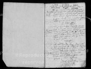 27 vues  - Registre paroissial. Baptêmes, mariages, sépultures (1677-juin 1678) (ouvre la visionneuse)