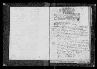 98 vues Registre paroissial. Baptêmes, mariages, sépultures (1713-1721) ; mariages, sépultures (janvier 1722)