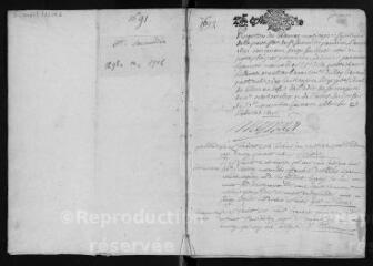110 vues Registre paroissial des baptêmes, mariages, sépultures (1692-1703)