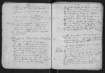 34 vues Registre paroissial. Baptêmes (avril 1676) ; sépultures (février 1664-mars 1685)