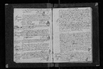 100 vues  - Registre paroissial. Baptêmes, mariages, sépultures (mars 1696-mars 1713) (ouvre la visionneuse)