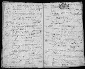 15 vues Registre paroissial. Baptêmes, mariages, sépultures (février-décembre 1714) ; baptême (février 1715)