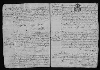 33 vues Registre paroissial. Baptêmes, mariages, sépultures (août 1683-juin 1690)