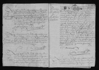 12 vues  - Registre paroissial. Baptêmes, mariages, sépultures (février 1693-novembre 1694) (ouvre la visionneuse)