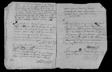 5 vues Registre paroissial. Baptêmes, mariages, sépultures (mars-décembre 1677) ; baptême (janvier 1678)