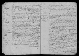 19 vues  - Registre paroissial. Sépulture (août 1726) ; baptêmes, mariages, sépultures (mars 1727-août 1730) (ouvre la visionneuse)