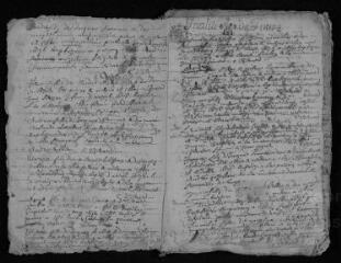 33 vues Registre paroissial. Baptêmes (1676-septembre 1680) ; mariages, sépultures (1676-octobre 1680)