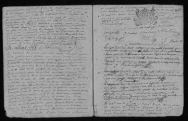 11 vues Registre paroissial. Baptêmes, mariages, sépultures (1707) ; baptême (janvier 1708)