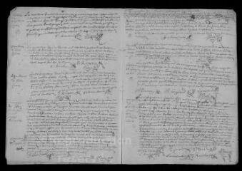 7 vues Registre paroissial. Baptêmes, sépultures (mars-août 1697) ; baptêmes, mariages, sépultures (1698)
