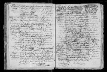 451 vues  - Registre paroissial. Baptêmes, mariages, sépultures (1719-novembre 1739) (ouvre la visionneuse)