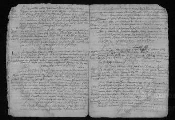 9 vues  - Registre paroissial. Baptêmes, mariages, sépultures (1688-1689) ; sépultures (janvier 1690) (ouvre la visionneuse)