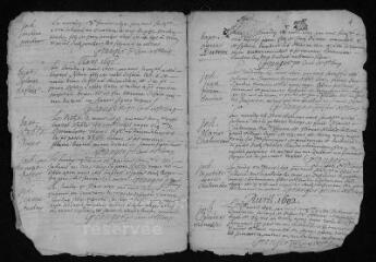 7 vues Registre paroissial. Baptêmes, mariages, sépultures (janvier-octobre 1692)