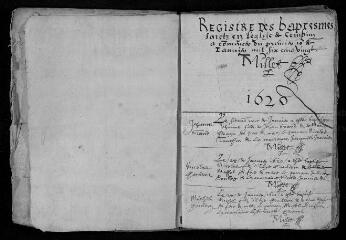 104 vues  - Registre paroissial. Baptêmes (1620-octobre 1639) (ouvre la visionneuse)