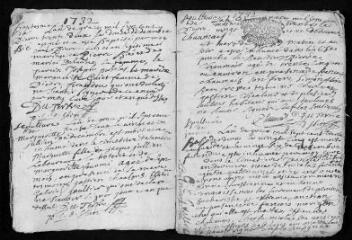 13 vues Registre paroissial. Baptêmes, mariages, sépultures (septembre 1732-septembre 1733)