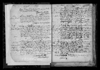 202 vues  - Registre paroissial. Baptêmes, mariages, sépultures (mars 1695-octobre 1699) (ouvre la visionneuse)