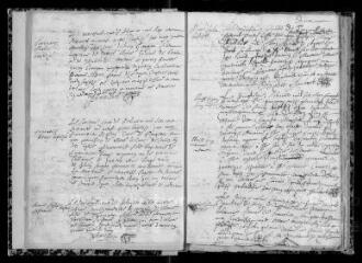 158 vues  - Registre paroissial. Baptêmes, mariages, sépultures (1669-mai 1674) (ouvre la visionneuse)