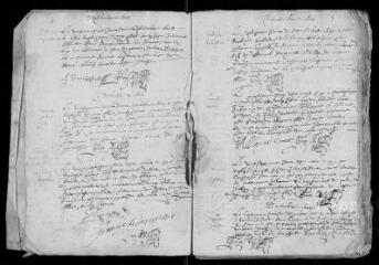 93 vues Registre paroissial. Baptêmes (juillet 1629-février 1630) ; baptêmes, sépultures (mars 1635-janvier 1639) ; sépultures (mars 1639-janvier 1644)