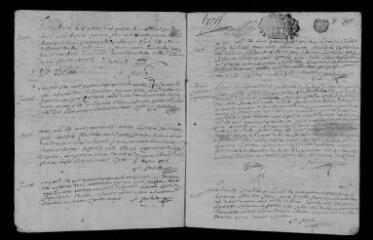 10 vues Registre paroissial. Baptêmes, mariages, sépultures (1695) ; mariages, sépultures (janvier 1696)