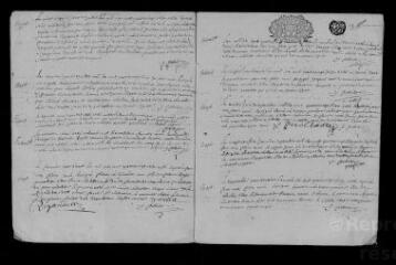 8 vues Registre paroissial. Baptêmes, mariages, sépultures (février-décembre 1696)