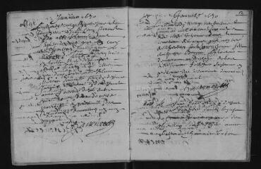 60 vues Registre paroissial. Baptêmes, mariages, sépultures (1670-février 1671)