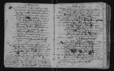 46 vues Registre paroissial. Baptêmes, mariages, sépultures (février 1671-janvier 1672)