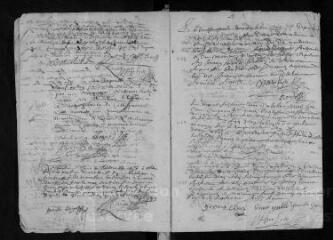 46 vues  - Registre paroissial. Baptêmes (juillet 1650-juillet 1651) ; mariages (mai 1650-août 1659) ; sépultures (février 1650-janvier 1651) (ouvre la visionneuse)