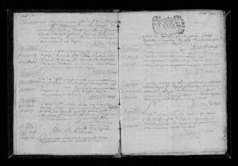 75 vues Registre paroissial. Baptêmes, mariages, sépultures (1706-août 1717) ; mariages, sépultures (septembre 1717)