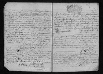 10 vues Registre paroissial. Baptêmes, mariages, sépultures (janvier-septembre 1713)