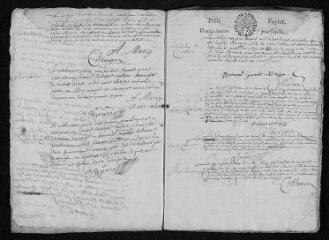 30 vues Registre paroissial. Baptêmes (janvier 1675-mai 1679) - Mariages (juin 1677-juillet 1679)