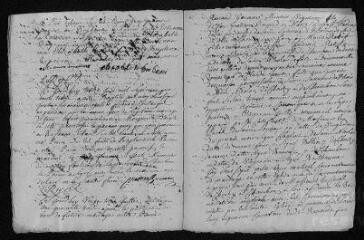 9 vues Registre paroissial.Baptêmes, mariages, sépultures (1743) - Baptêmes, mariages (janvier 1744)