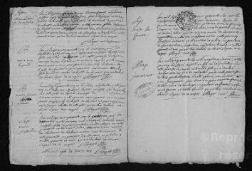 6 vues Registre paroissial.Baptêmes, mariages, sépultures (février-décembre 1745) - Baptêmes, sépultures (janvier 1746)