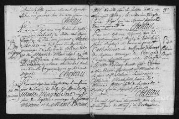9 vues Registre paroissial. Baptêmes, mariages (février-novembre 1753)